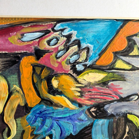 “Apple Picking” original abstract acrylic painting matted 11x14” signed artwork - Picture 5 of 7